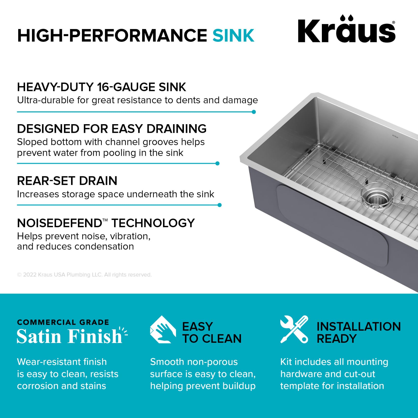 KRAUS Standart Pro 30 -inch Undermount Single Bowl 16 Gauge Stainless Steel Kitchen Sink, KHU100-30