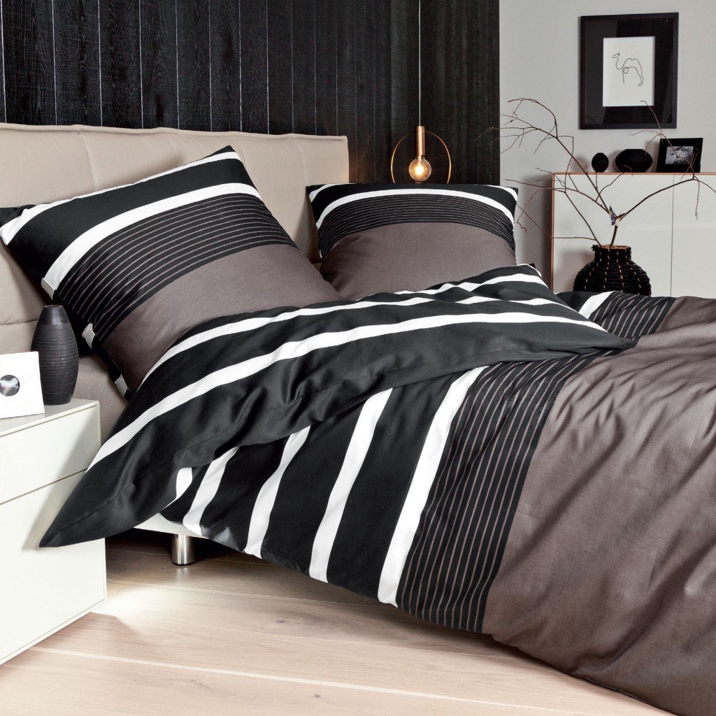 Janine J.D. Satin Bed Linen Nougat Black 240 x 220 cm + 2 x 80 x 80 cm