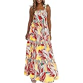 AlvaQ Women's 2025 Summer Sleeveless Floral Print Maxi Dress Strap Square Neck Beach Sun Dress