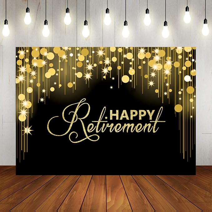 Happy Retirement Backdrop Black and Glitter Star