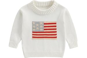 MOTLAPOL Toddler Baby Boy Girl 4th of July Outfit Long Sleeve Crewneck American Flag Sweater Memorial Day Patriotic Pullover Knit Tops