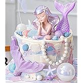 JeVenis Purple Little Mermaid Cake Topper Under the Sea Cake Decoration Seashell Cake Topper Mermaid Tail Party Supplies Sea Star Cake Decor