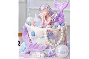 JeVenis Purple Mermaid Cake Toppers - Under the Sea Cake Decoration Set with Seashells, Mermaid Tail, Sea Star Toppers