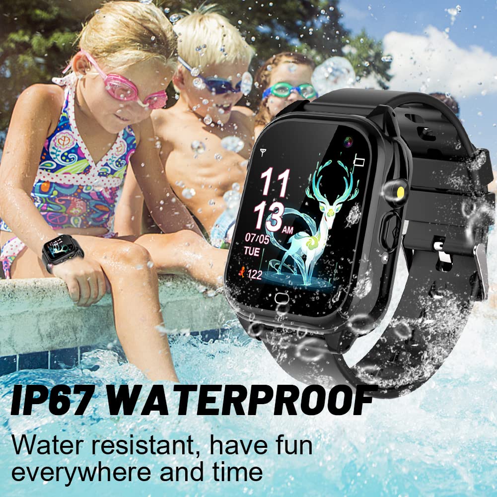 OVV Smart Watch for Kids Waterproof Boys Girls Learning Toys Watches with 26 Puzzle Games Camera Video Music Player Pedometer HD Touchscreen Alarm Clock Flashlight Children Age 3-12 (1. Black)