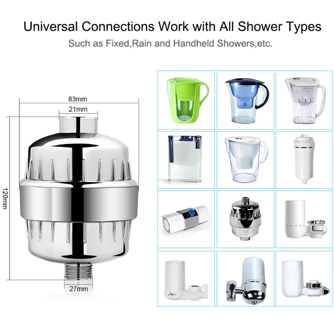 Sobotoo Shower Filter,10-Stage Shower Water Filter with 2 Cartridges-For Any Shower Head and Handheld Shower -Removes Chlorine,Impurities&Unpleasant Odors from Water- Boosts Skin and Hair Health