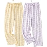STMAHER 2 Pack Women's Cotton Pajama Bottoms Lightweight Sleep & Lounge Pants Plaid Sleepwear Long Pj Pants With Pocket