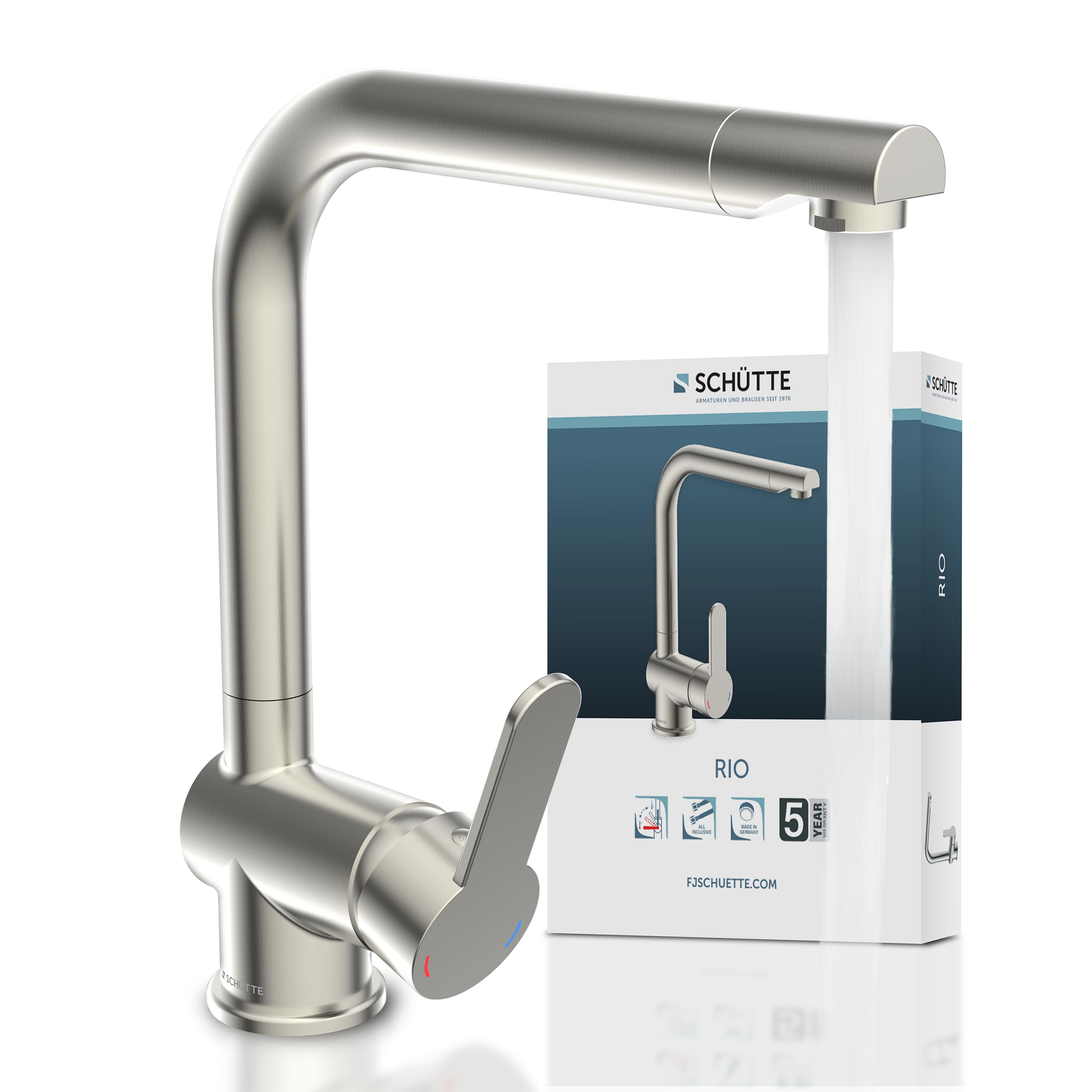 Schütte 79856 RIO 360° Swivel Kitchen Mixer Tap, High Spout Kitchen Tap, Single Lever Mixer Tap for Single Sinks or Double Sinks