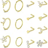 D.Bella 18G Nose Rings for Women Nose Rings Studs Stainless Steel L-Shaped Nose Studs Screw Nose Piercing Jewelry