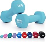 Core Balance 1Kg Dumbbell Pair Hex Neoprene Coated Cast Iron Light Blue