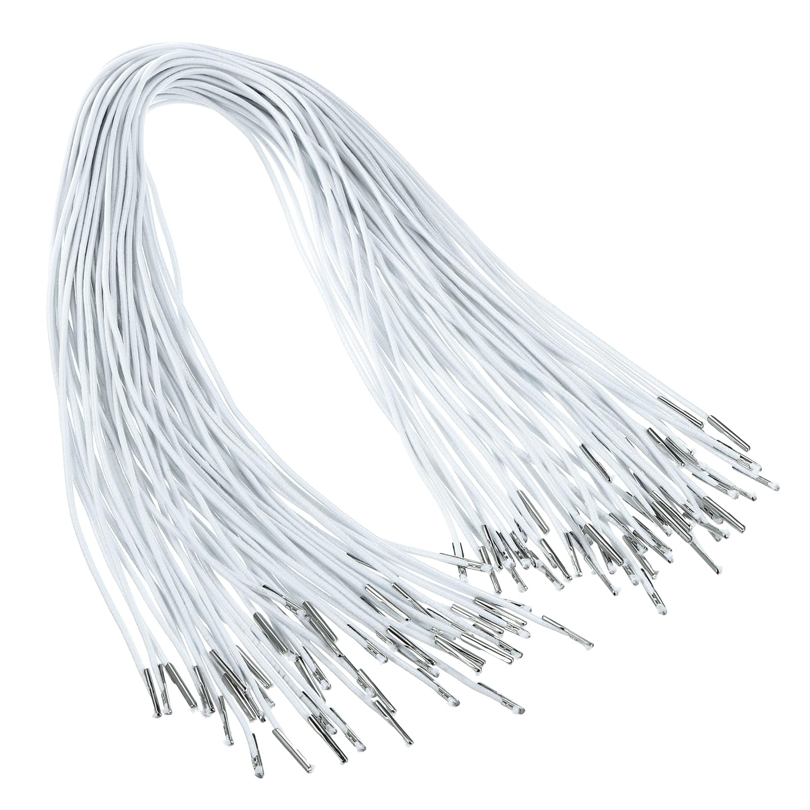 PATIKIL 20 Inch Elastic Barbed Cord, 50 Pcs 1.6mm Loop Stretch Round String with Metal Barb Fasteners for Hats Masks Menus Crafting Book, White (50cm)