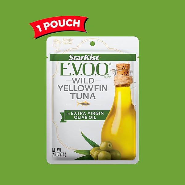STARKIST E.V.O.O. YELLOWFIN TUNA IN EXTRA VIRGIN OLIVE OIL, SINGLE SERVE POUCH, 2.6 OZ