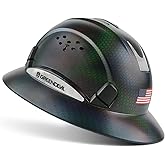 GREEN DEVIL Full Brim Hard Hat Vented Construction Safety Helmet OSHA Approved Cascos De Construccion ABS Work Hardhat for Men&Women 6 Point Adjustable Ratchet Suspension Custom Pattern Design