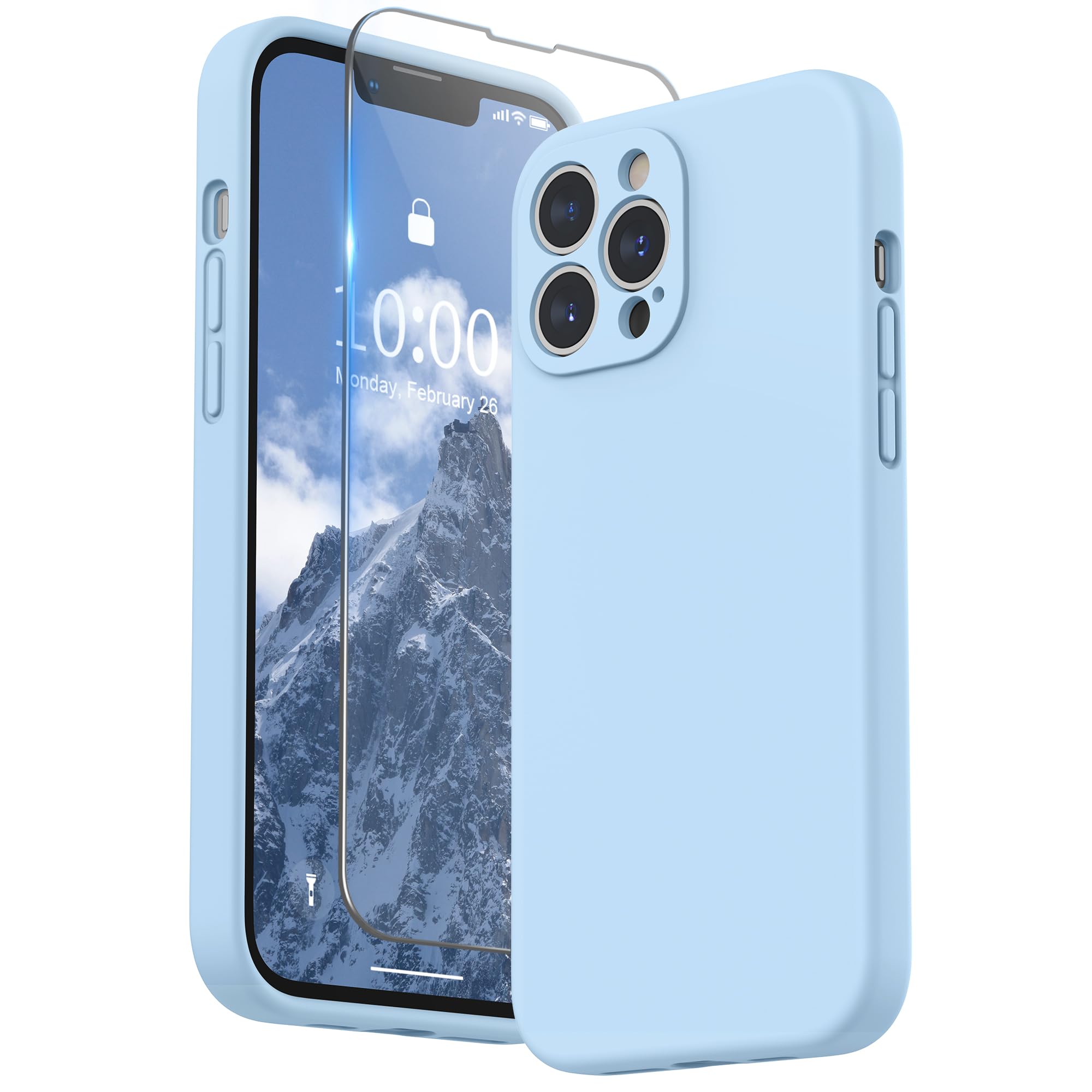 SURPHY Compatible with iPhone 13 Pro Max Case with Screen Protector, Liquid Silicone Protection for Each Lens Shockproof Thickened Rubber for iPhone 13 Pro Max 6.7 inch 2021 (Light Blue) — image 1