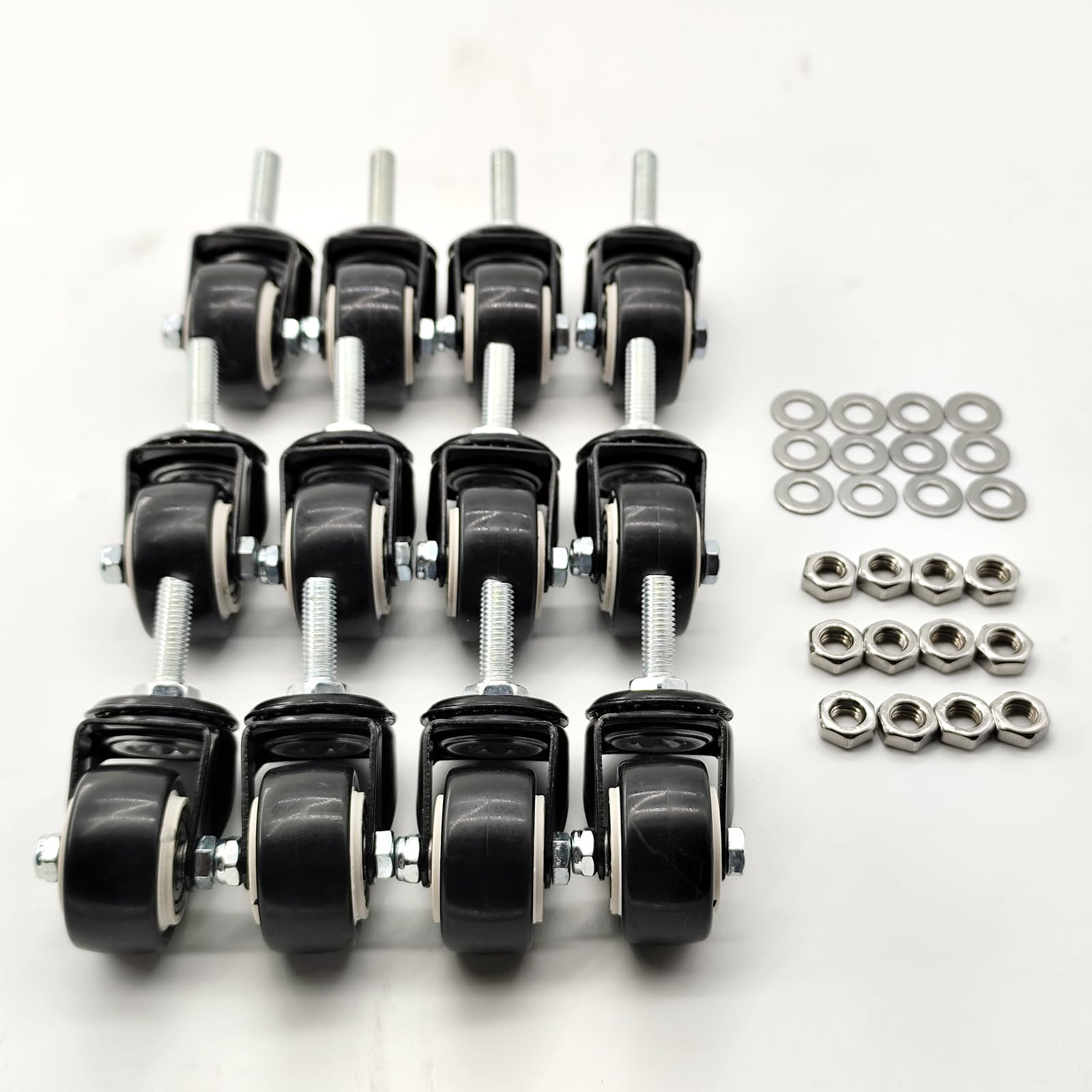 1.5" M8x25 Threaded Rod and Spacer Nut Roll for Shopping Trolleys, Workbenches, Furniture (Unbraked Wheels, 12)