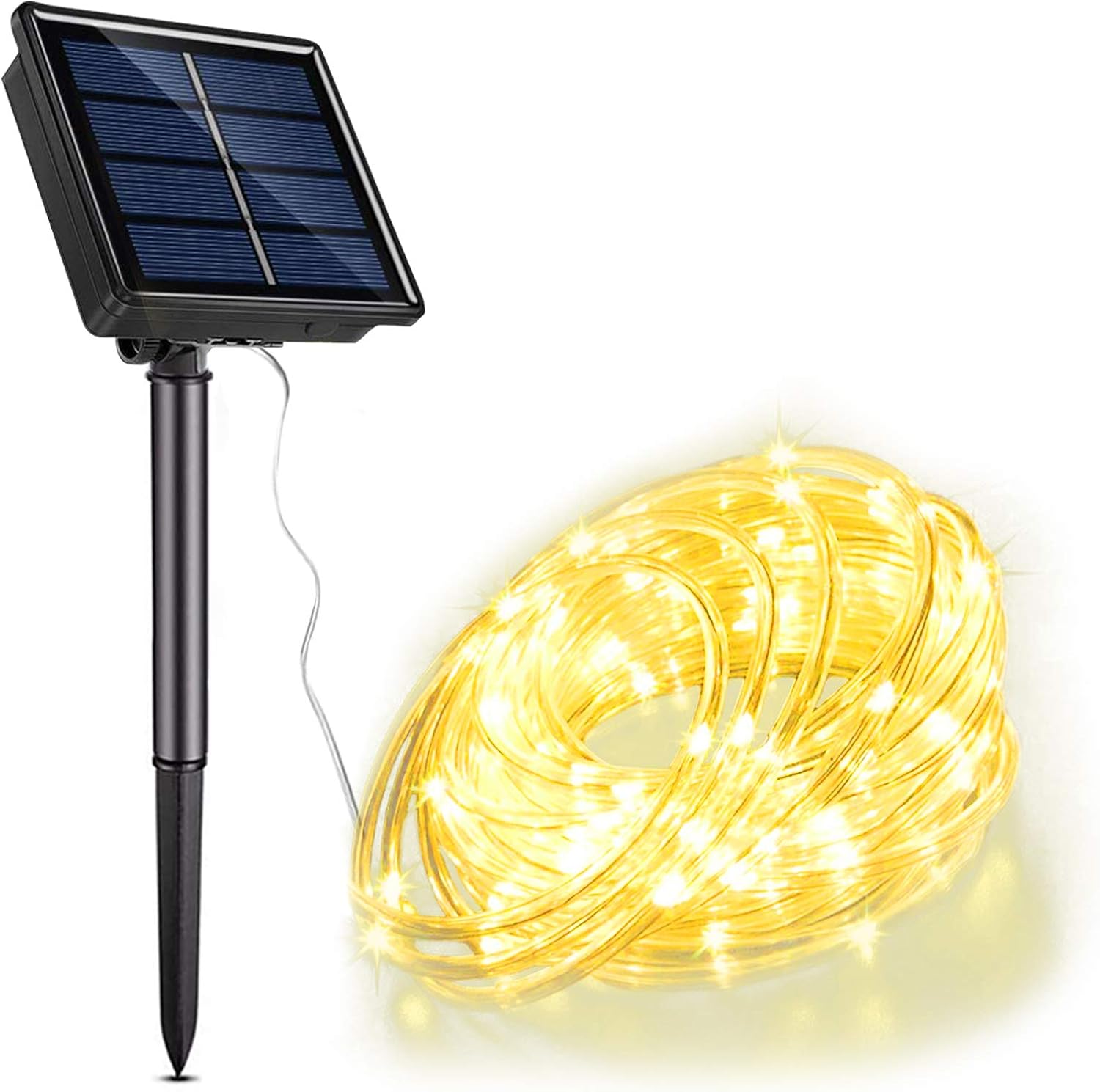 Solar String Rope Lights, 40 FT 100 LED((Upgraded Solar Panel and Battery) Super Bright Outdoor 8 Modes Waterproof Fairy Lights for Garden Patio Yard Party(Warm White): Home Improvement