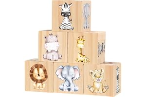 Kigley 6 Pcs Nursery Decor for Girls and Boys Nursery Decor Watercolor Shelf Decoration for Bedroom Playroom Gifts(Safari Animals)