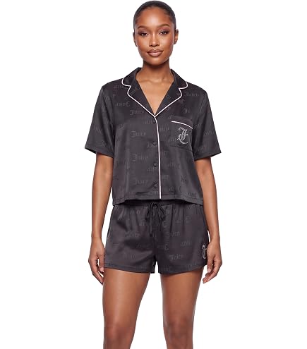 Juicy Couture Women's 2 Piece Velvet Fleece Short Sleeve Shirt and