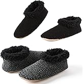 Cozylook 2-Pack Men's Soft Sole Slippers Indoor with Non Slip Grippy Soles, Warm Fuzzy House Slipper Socks for Indoor Comfort