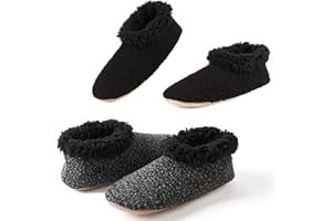 Cozylook 2-Pack Men's Soft Sole Slippers, Cozy Fuzzy Sock Shoes with Non-Slip Grippers, Unique Gifts