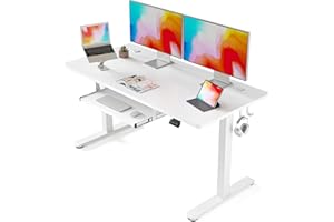 FEZIBO 55-Inch Large Height Adjustable Electric Standing Desk with Keyboard Tray, 55 x 24 Inches Sit Stand up Desk with Splic