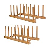 SAMEBUTECO Bamboo Wooden Dish Racks Plate Stand