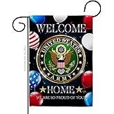 Welcome Home Army Garden Flag Armed Forces Rangers United State American Military Veteran Retire Official Small Decorative Gift Yard House Banner Double-Sided Made In USA 13 X 18.5