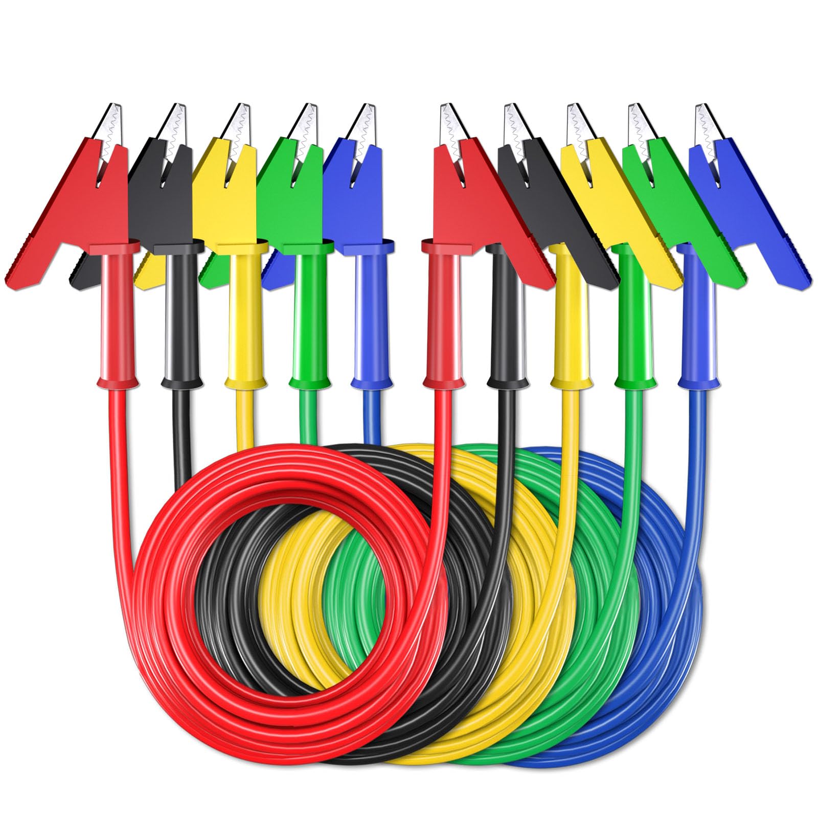 Cleqee 5PCS Alligator Crocodile Clips Electrical Test Leads Double-ended Copper Alligator Clips Test Cables Flexible Wire 6.56ft/2m for Electrical Testing 1000V/15A