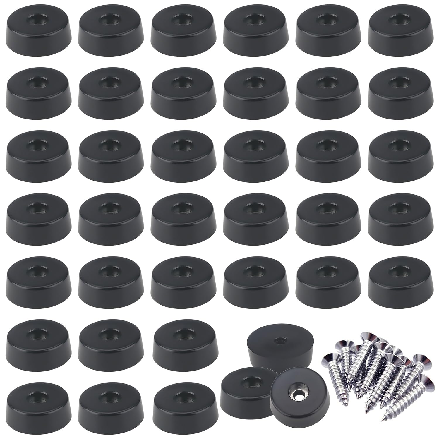 ZDNT 30Pcs Round Black Rubber Feet with Stainless Steel Screws,Rubber Cutting Board Feet,Non Slip Furniture Feet Pads for Furniture Tables Chairs Chopping Boards (25 * 23 * 9mm)