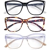 DXYXYO Oversized Reading Glasses for Women, 3 Pack Big Cat Eye Blue Light Blocking Readers with Spring Hinge
