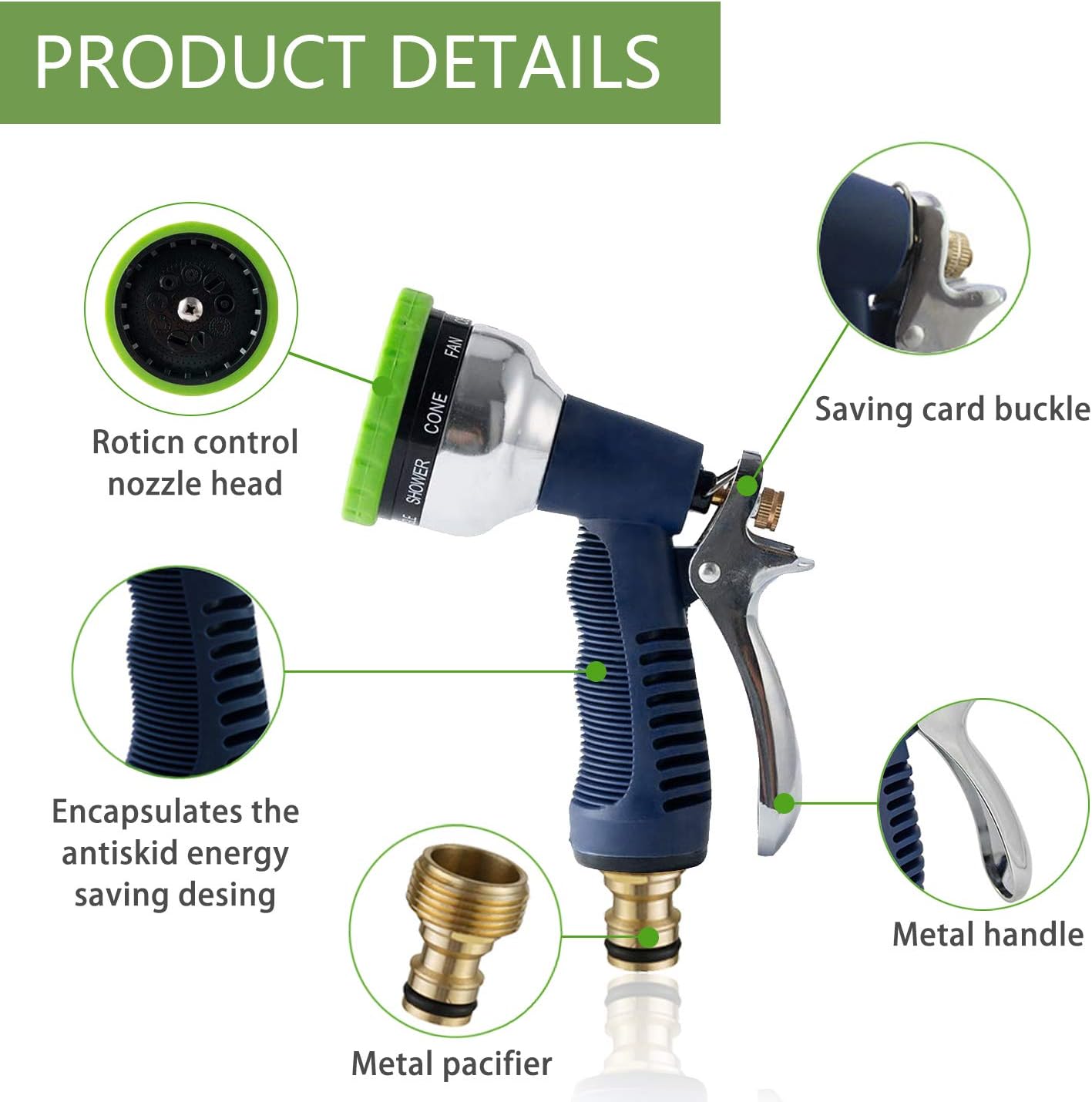 Hose Nozzle Garden, Hose Nozzle Heavy Duty Metal Hose Spray 9 Adjustable Patterns Water Jet Pistol Grip Trigger for Hand Watering Plants & Lawn, Car Washing, Garden and Patio/Pets Shower & More : Garden & Outdoor