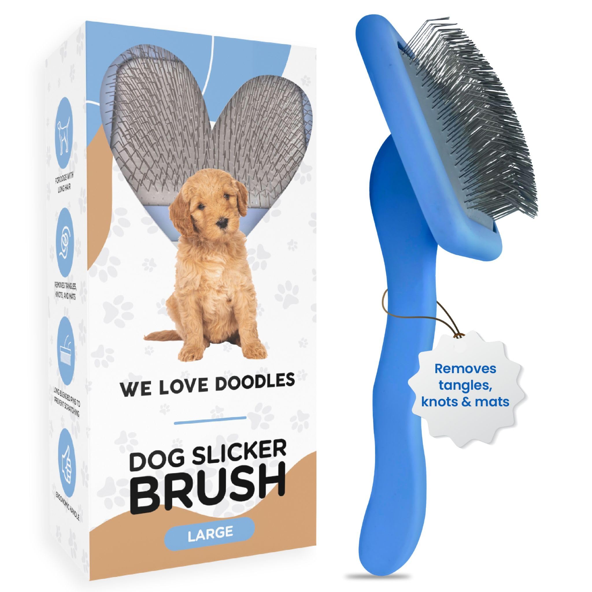 We Love Doodles - Slicker Brush for Medium or Long Haired Dogs - Best Brush for Doodles - Long Pin, Blue