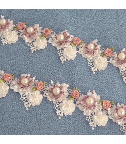 2 Meter Pink Flower Tassel Fringe Trim - 9cm Wide Vintage Pearl Lace Ribbon For Sewing & Crafts