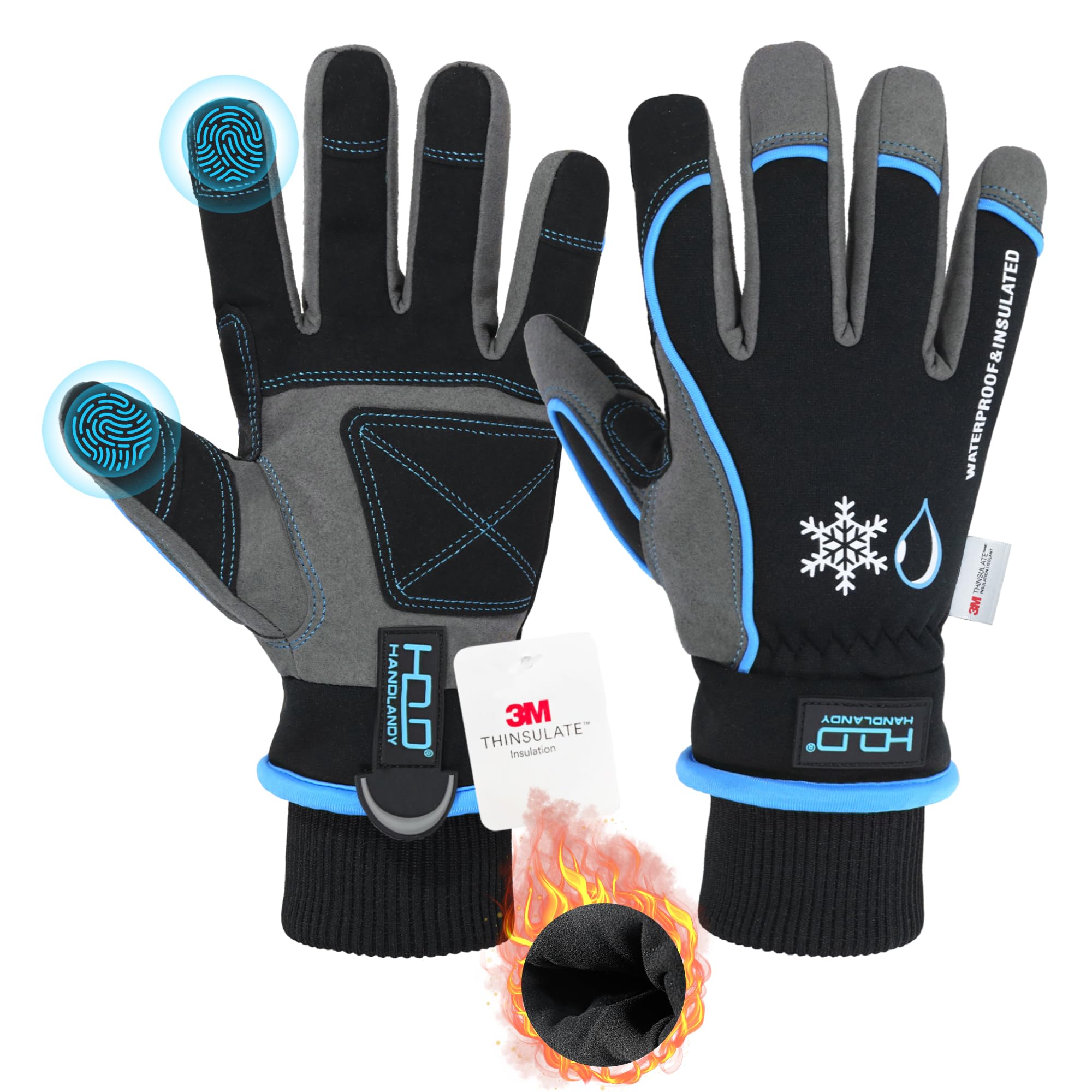 Photo 1 of HANDLANDY Waterproof Insulated Work Gloves, 3M Thinsulate Thermal Winter Gloves for Men Women Touch Screen, Warm Ski Snowboard Cold Weather Gloves (Medium, Blue)