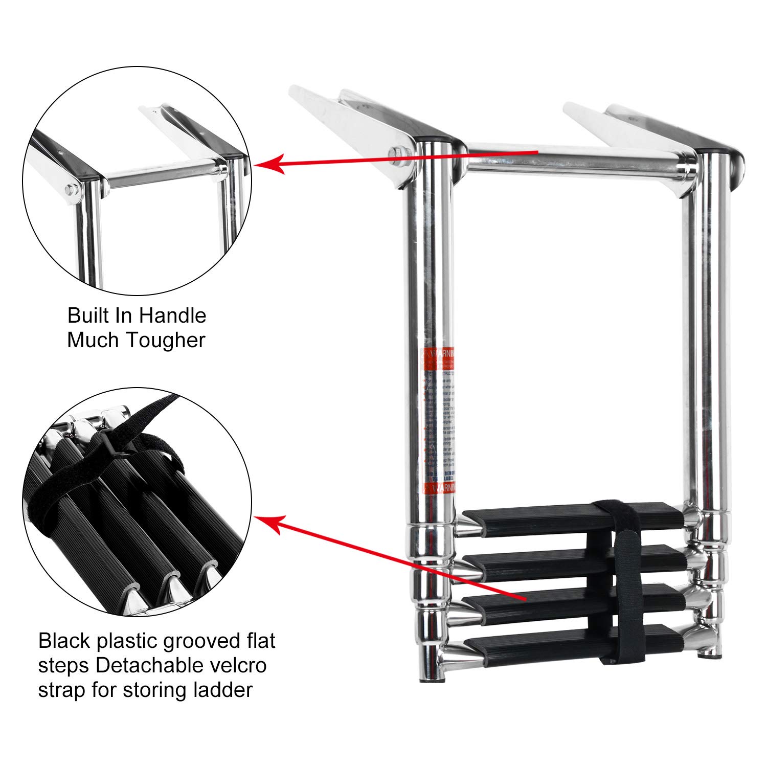 900 lbs DasMarine 4 Step Ladder 316 Stainless Steel Telescoping Ladder