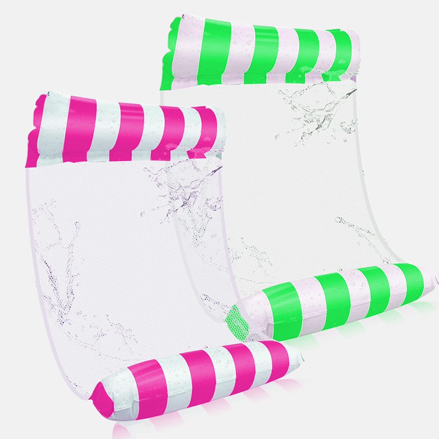 Inflatable Pool Float adults 2 Pack 4-in-1 Inflatable Water Hammock Swimming Pool Floating Chair Relax in the Swimming Pool, Beach, Bathroom,and Water Lounge Summer Holiday(Pink+Green)