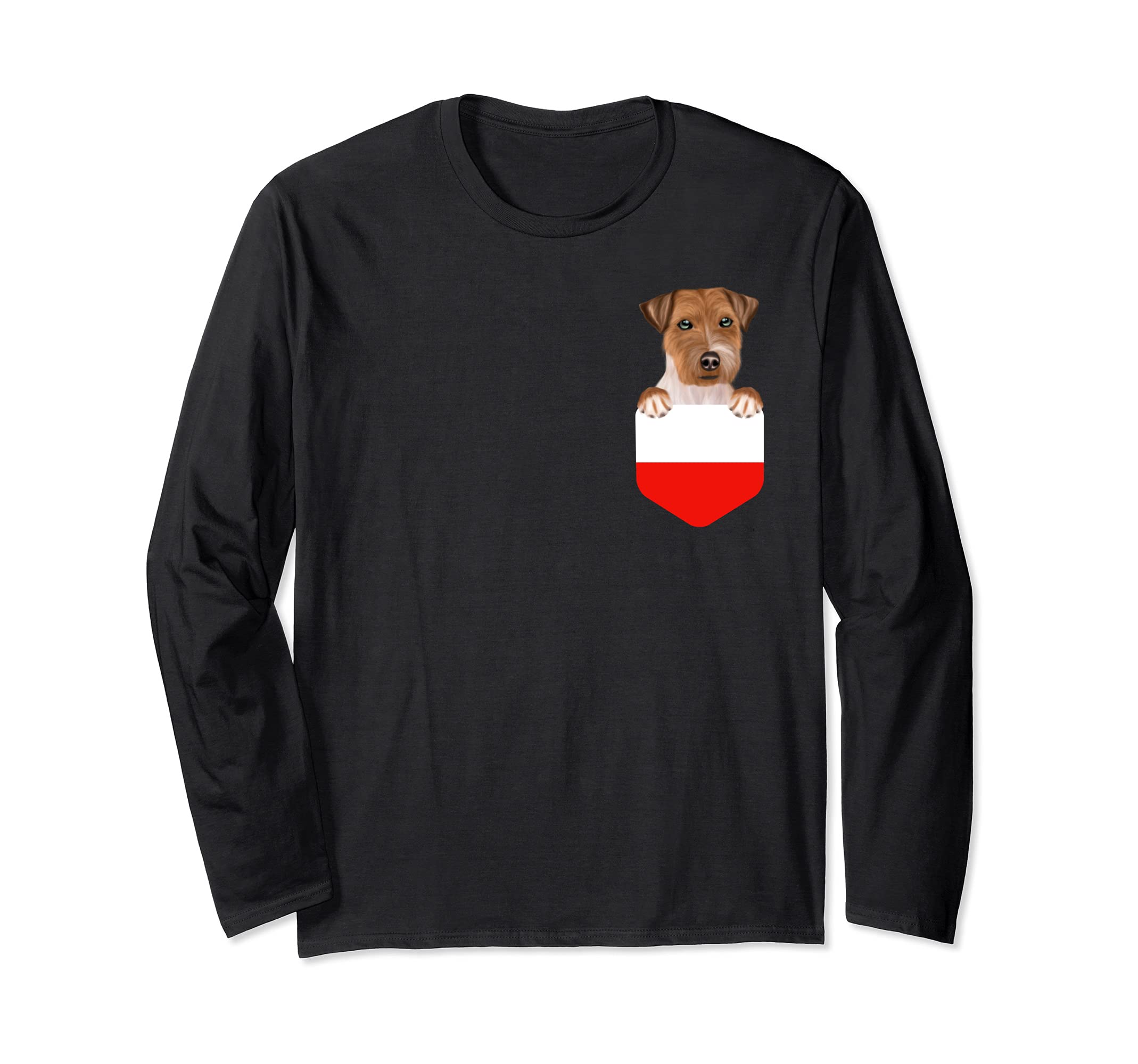 Poland Flag Russell Terrier Dog In Pocket Long Sleeve T-Shirt