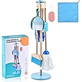WHOHOLL Wooden Toddler Cleaning Set, Montessori Toys for 3+ Years Old, Housekeeping Play Set Includes Broom Mop Duster Dustpa