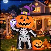 GOOSH 6 FT Halloween Inflatable Pumpkin Skull Body Outdoor Decorations Blow Up Yard Pumpkin with Built-in LEDs for Garden Lawn Party Decor