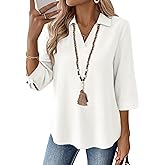LOMON Womens 3/4 Sleeve Tops V Neck Cotton Linen Work Blouse Polo Shirts for Women Business Casual 2026