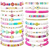 yesaior 22Pcs Preppy Friendship Bracelets for Women Preppy Charm Bracelets Gifts Colorful Clay Bead Surfer Heishi Bracelets Stackable Y2K Valentine Boho String Bracelets Beach Jewelry