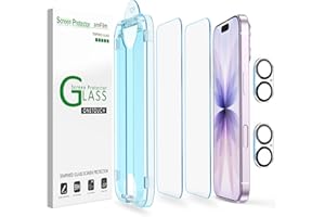 amFilm OneTouch Screen Protector for iPhone 17 6.3'' 2025 + Camera Lens Protector | Auto-Alignment install | Bubble Free | 9H+ Military-Grade Tempered Glass | FHD Clarity | Case Friendly | 2+2 Pack