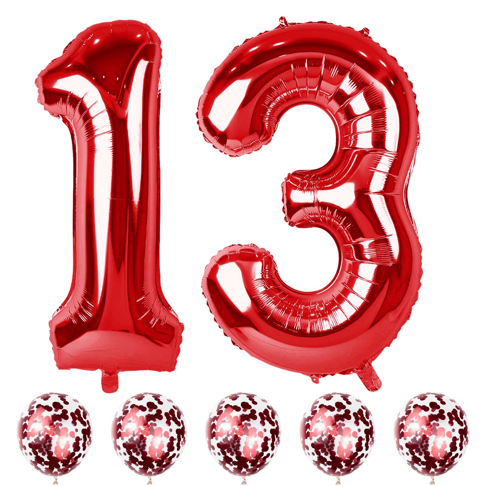 Red 13 & 31 Birthday Balloons - Large Foil Numbers with Red Confetti, Perfect for Girls, Boys, Women, Anniversary & Baby Showers