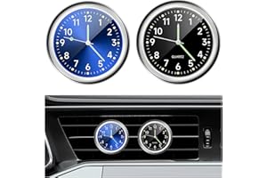 BWBWND 2PCS Stick on Dashboard Car Clock, Mini Luminous Automotive Vent Clip Quartz Clocks, Alloy Waterproof Analog Clock Watch Universal for Car Boat Bike Home, Interior Car Accessories (Blue+Black)
