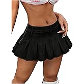 BEAUDRM Women's Y2K Low Waist Pleated Denim Skirt Zipper Raw Hem Mini Skirt Casual Ruffle Jean Skirt