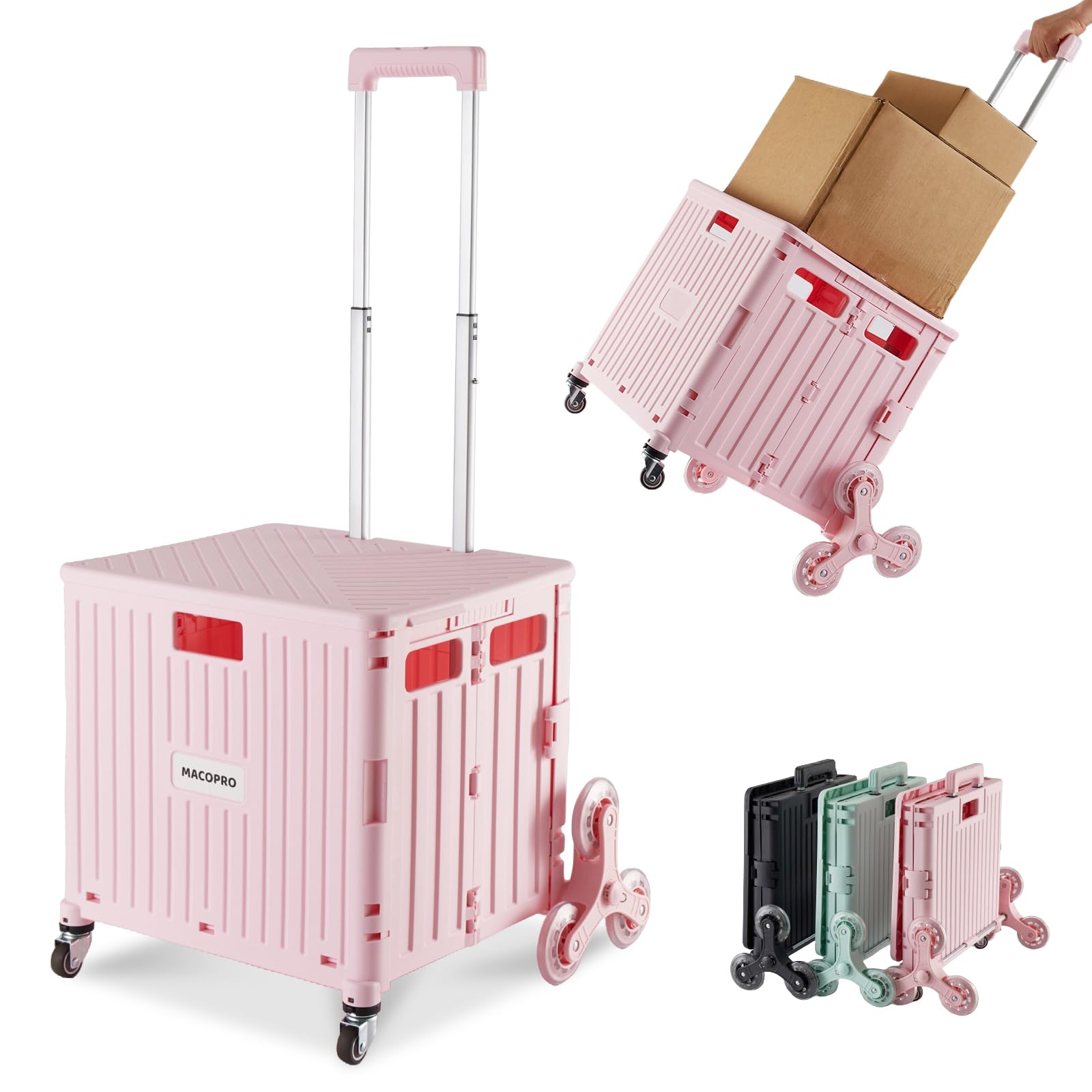 Photo 1 of (incomplete)(sold for parts) MACOPRO Foldable Utility Cart with Stair Climbing Wheels, Collapsible Rolling Crate with Telescoping Handle