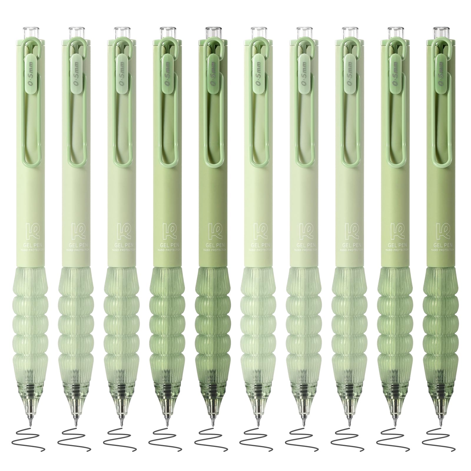 BAYTORY 10Pcs Aesthetic Retractable Gel Pens, Black Ink 0.5 CS Fine Point Pen for Journaling Note-taking, School & Office Supplies, Quick Dry (Green)