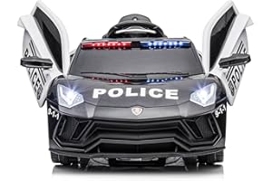 u URideon Kids Ride On Police Car, 12V Electric Sports Car Toys with Remote Control, Siren, Flashing Light,Music,Battery Powered (Black)