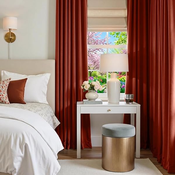 LAZZZY ORANGE VELVET EXTRA LONG CURTAINS BLACKOUT THERMAL INSULATED 108 INCH LENGTH WINDOW DRAPES FOR BEDROOM LIVING ROOM SUPER SOFT LUXURY GROMMET WINDOW TREATMENT 2 PANELS, RUST RED