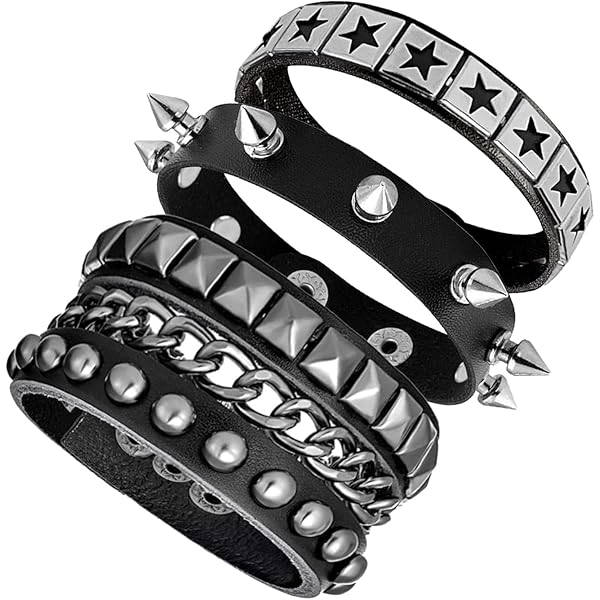 Amazon.com: LLOUSSAK 3 Pcs Punk Rock Studded Bracelet Spiked
