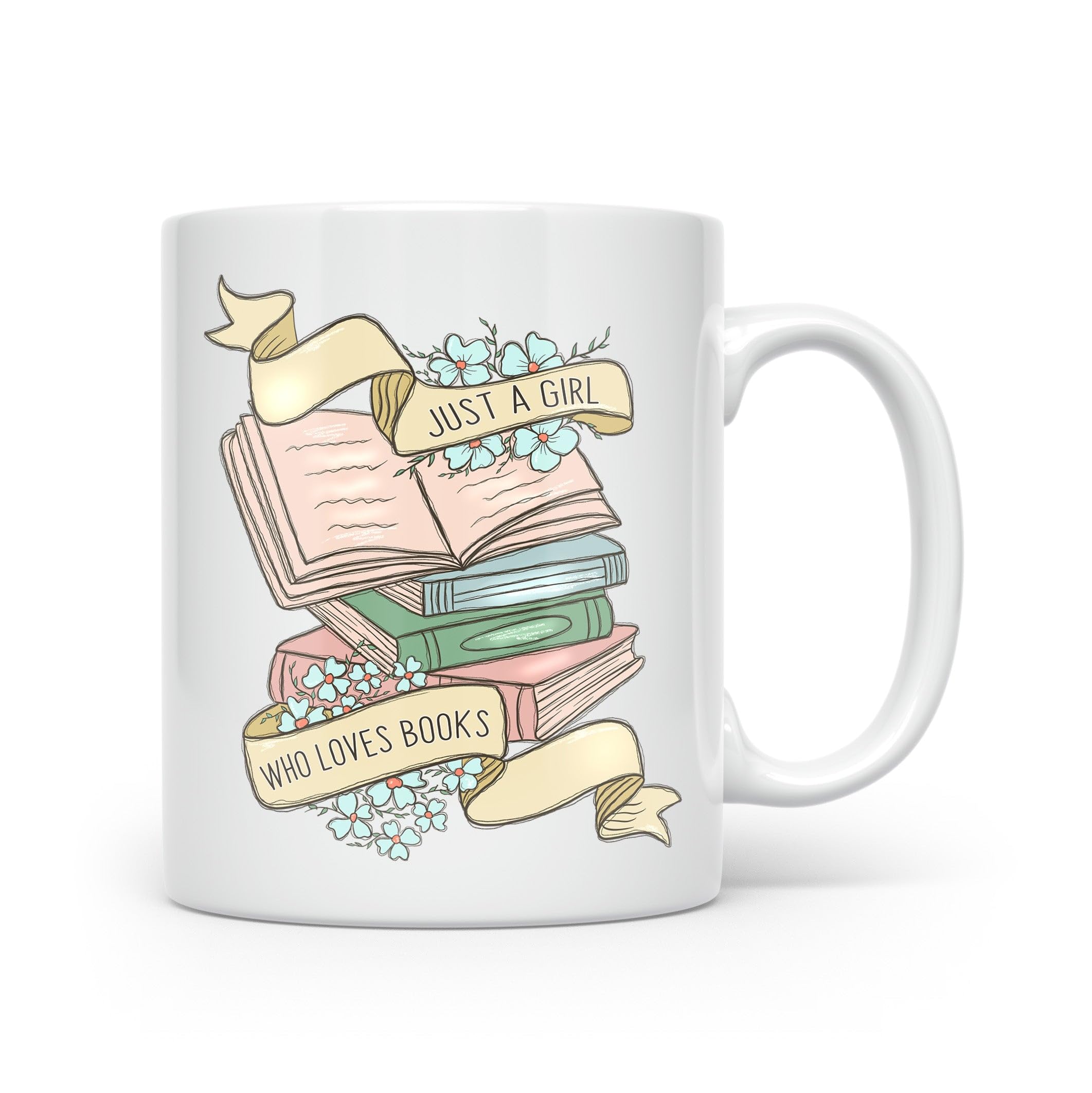 Noble & Page Book Lover Mugs - Just a Girl who Loves Books - Hand Printed Range of Coffee Cups for Anyone who Loves to Read - Beautiful Glossy Printed Mug